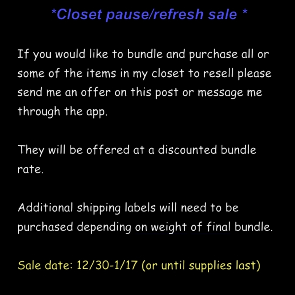 All Closet items -  sale 12/29-1/17 or until supplies last.